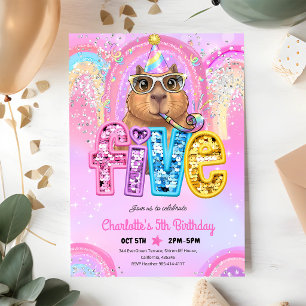 Convite Capivara Préppy Rosa Aniversário de 5 anos