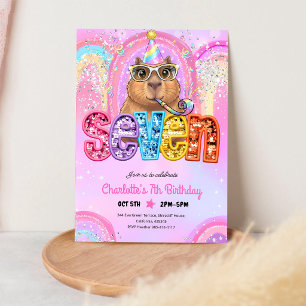 Convite Capivara Préppy Rosa Aniversário de 7 anos