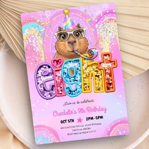 Convite Capivara Préppy Rosa Aniversário de 8 Anos