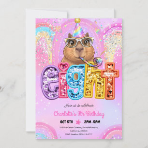 Convite Capivara Préppy Rosa Aniversário de 8 Anos