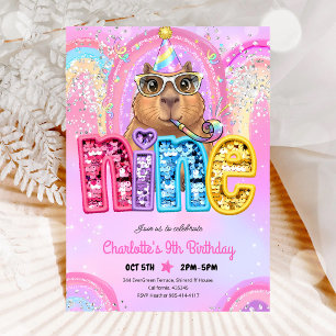 Convite Capivara Préppy Rosa Aniversário de 9 anos