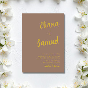 Convite Cappuccino Dourado Minimal Moderno Casamento Calig