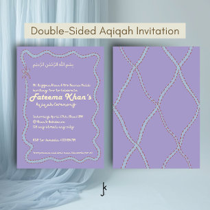 Convite Caprichosas Ondas de Luz Roxo Azul Suave Aqiqah