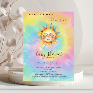 Convite Caprichoso Aqui Vem o Sol Tie Dye Baby Shower
