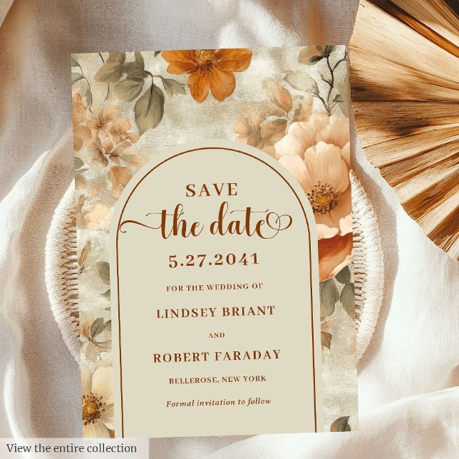 Convite Caprichoso Boho Terroso Marfim Oliva Salve A Data (Whimsical Boho Earthy Ivory Olive Save The Date)