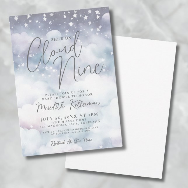 Convite Caprichoso Chuveiro de Bebê: Ela Está no Sétimo Cé (Whimsical She's On Cloud Nine Baby Shower Invitation)