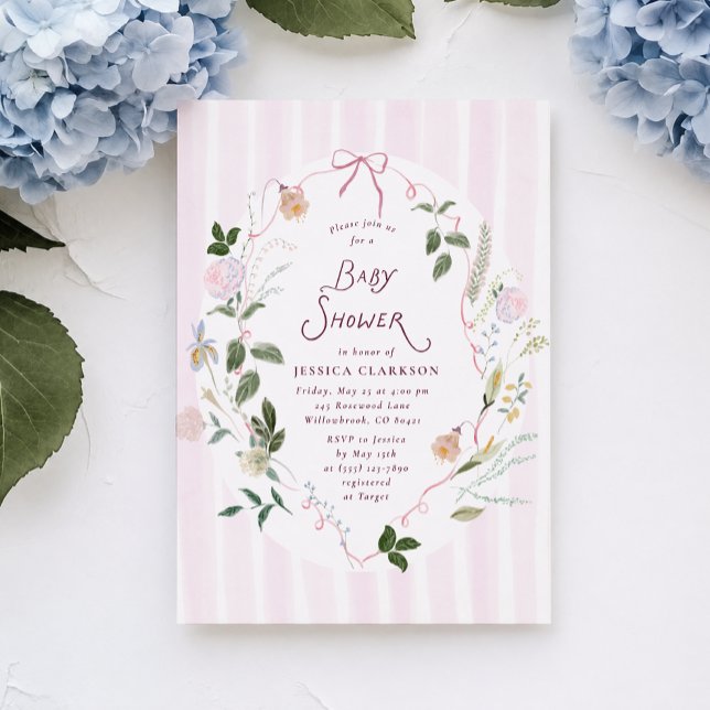 Convite Caprichoso de Chuveiro de Bebê com Flores  (Criador carregado)