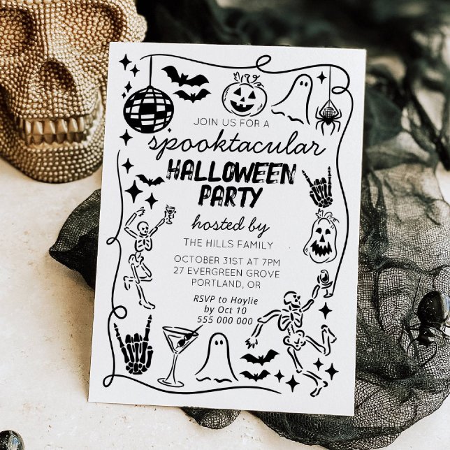 Convite Caprichoso de Halloween Desenhado à Mão (Criador carregado)