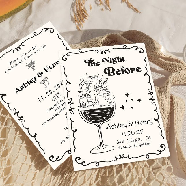 Convite Caprichoso Desenhado à Mão Excêntrico A Noite Ante (Criador carregado)