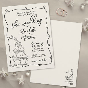Convite Caprichoso Desenho à Mão Excêntrico Casamento Vint