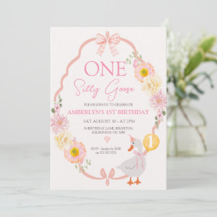 Convite Caprichoso Floral Rosa Um Ganso Tolo Aniversário d