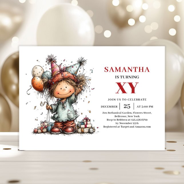 Convite caprichoso para aniversário de garota de d (Cartoon Girl Birthday Whimsical invitation)