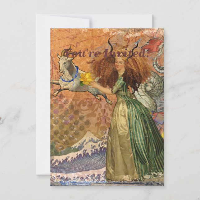 Convite Capricórnio Mulher Cabra Brincadeira (Frente)