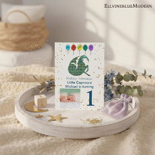 Convite Capricórnio Primeiro Aniversário Dourado, e Foto