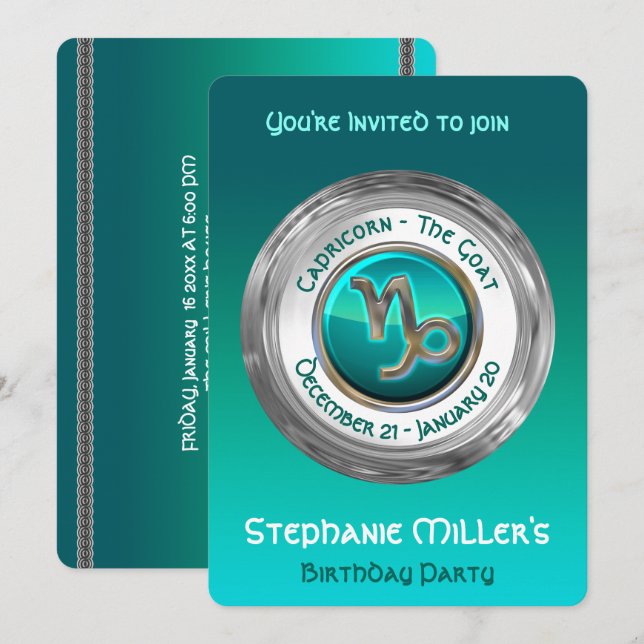 Convite Capricórnio - Sinal de Cabra Zodiac (Frente/Verso)