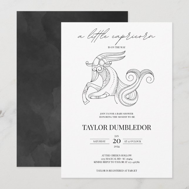 Convite Capricórnio Zodiac - Chá de fraldas de Astrologia  (Frente/Verso)