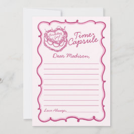 Convite Cápsula do Tempo de Bolo de Cereja de Coração Rosa