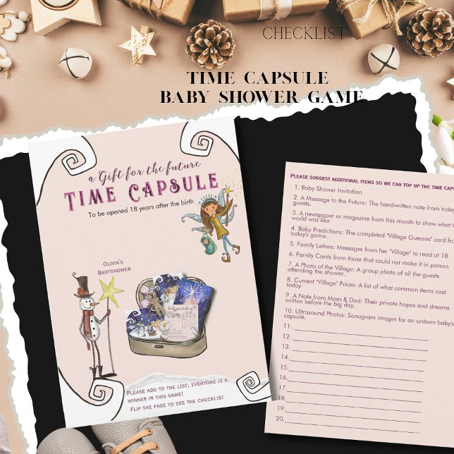 Convite Cápsula do Tempo para Chá de Bebê de Inverno 'É Pr (It Takes a Village Winter Baby Shower Time Capsule Invitation)