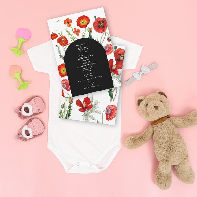 Convite Cápsulas de Água Vermelha Chá de fraldas Floral (Red Watercolor Poppies Florals Baby Shower Invitation)