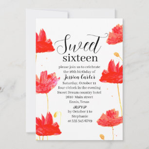Convite Cápsulas vermelhas de aquarelas Doce 16 Dezesseis