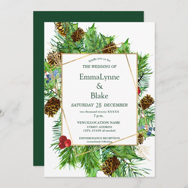Convite Captivando Watercolor Casamento de Natal (Frente/Verso)