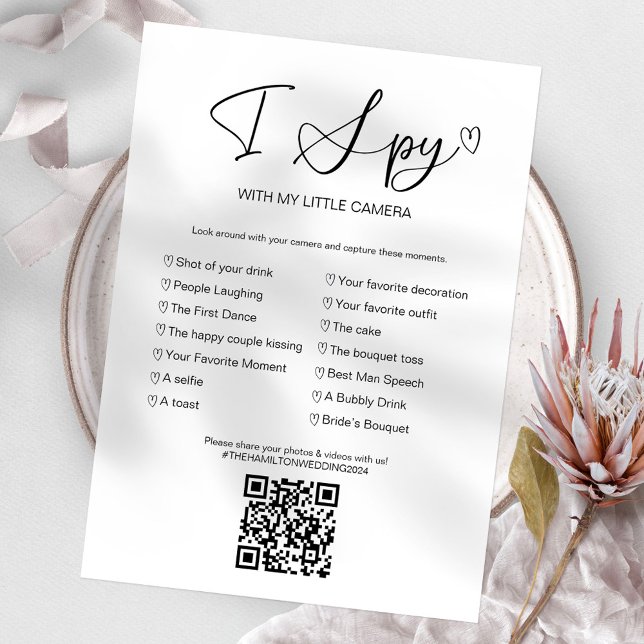 Convite Capture O Amor Jogo de Casamento I Spy Com QR (Criador carregado)