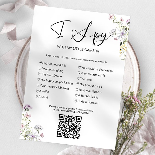 Convite Capture O Amor Jogo de Casamento I Spy Com QR (Criador carregado)