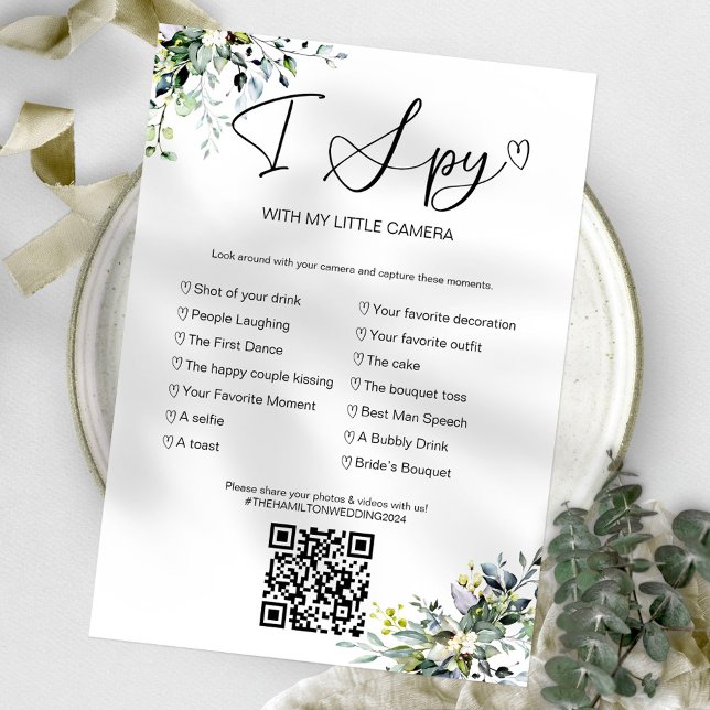 Convite Capture O Amor Jogo de Casamento I Spy Com QR (Criador carregado)