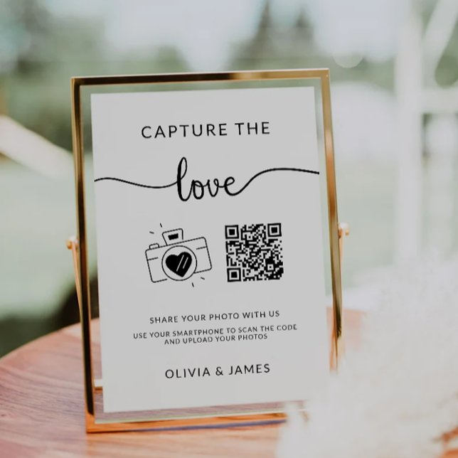 Convite Capture o Sinal de Foto de Casamento do Código QR  (Capture the Love QR Code Wedding Photo Sign, Invitation)