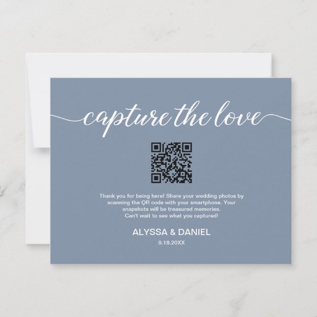Convite Capture the love QR code wedding photo share blue (Frente)