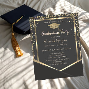 Convite Capuz de Graduação Diamantes Cinza Dourado Graduaç