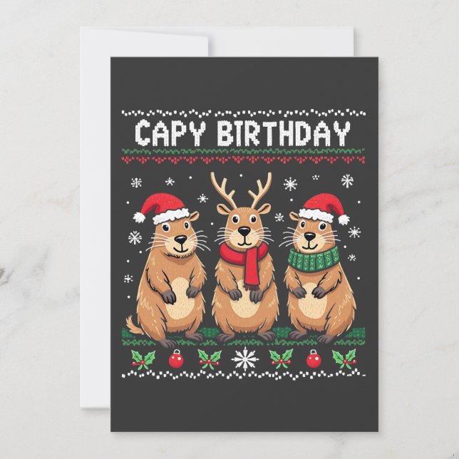 Convite Capy Birthday Ugly Christmas Sweater Capybara (Frente)