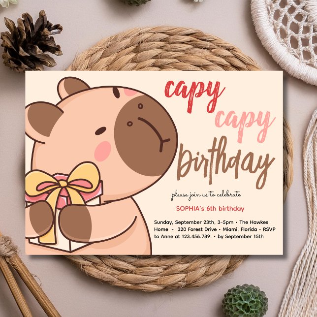 Convite Capy capy capybara birthday invitation (Criador carregado)
