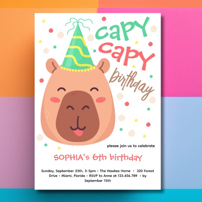 Convite Capy capy capybara birthday invitation (Criador carregado)