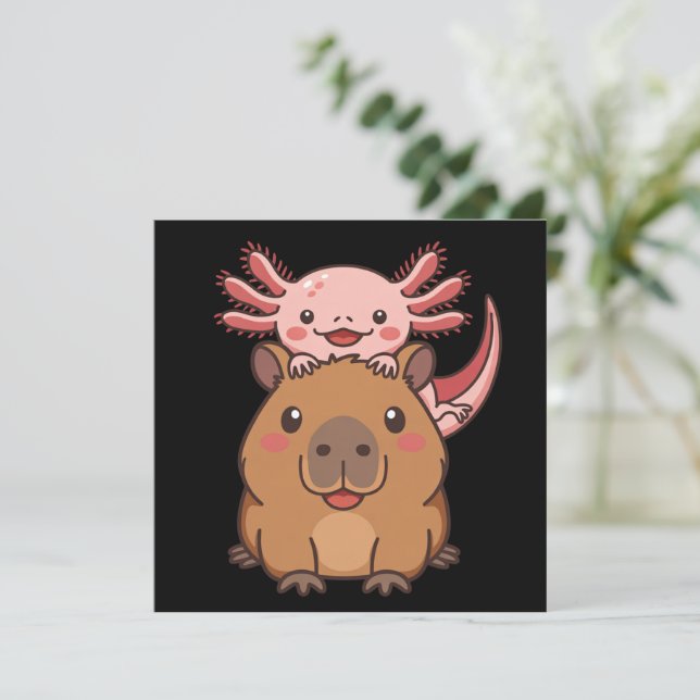 Convite Capybara Axolotl Kawaii Animal Lover Zoo Day (Em pé/Frente)