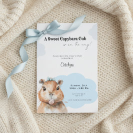 Convite Capybara Baby Shower • Blue Bow Theme