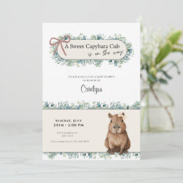 Convite Capybara Baby Shower Invitation • Greenery Theme