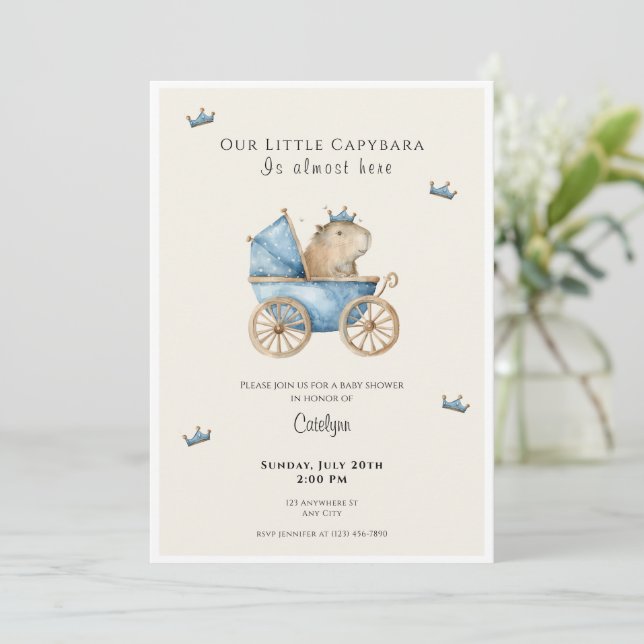 Convite Capybara Baby Shower Invitation Little Prince (Em pé/Frente)