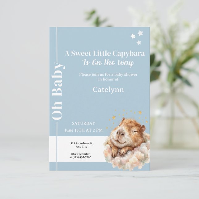 Convite Capybara Baby Shower Invitation • Oh Baby (Em pé/Frente)