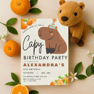 Convite Capybara Birthday Cute Orange Tangerine Capibara