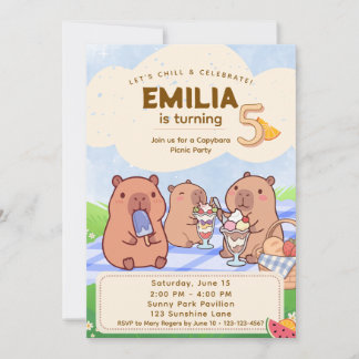 Convite Capybara Birthday Picnic Invitation