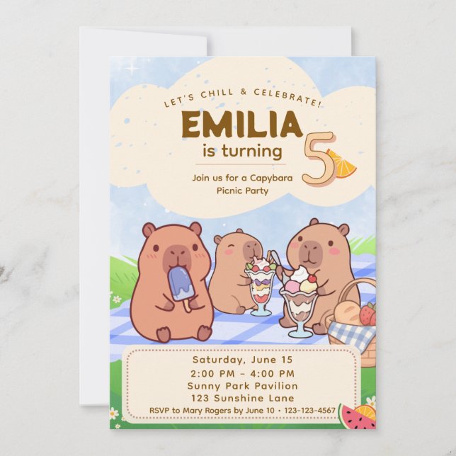 Convite Capybara Birthday Picnic Invitation (Frente)