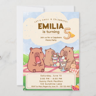 Convite Capybara Birthday Picnic Invitation