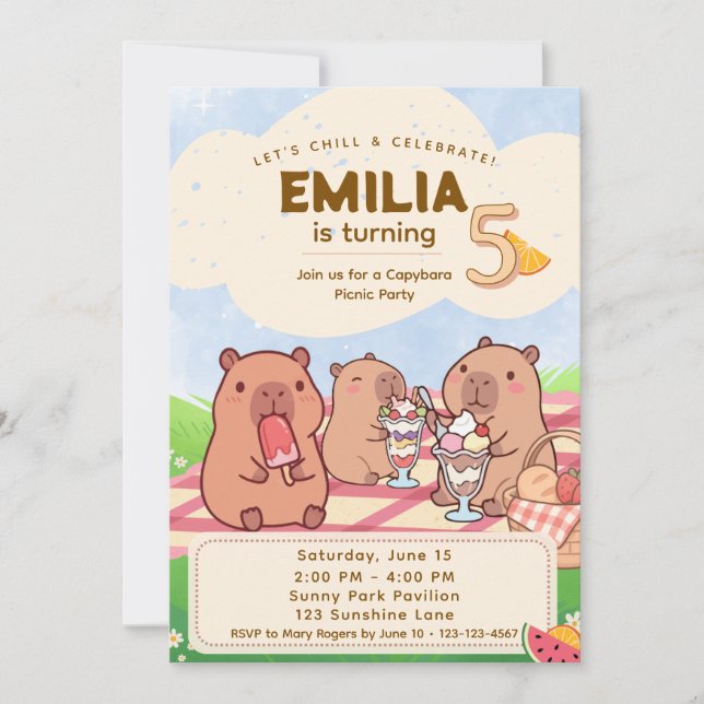 Convite Capybara Birthday Picnic Invitation (Frente)