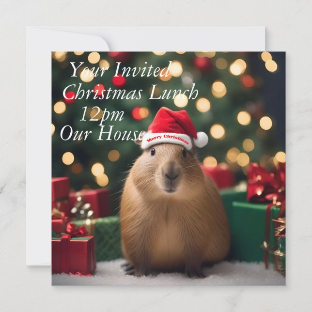 Convite "Capybara Claus: Uma Maravilha Festiva Bokeh" (Frente)