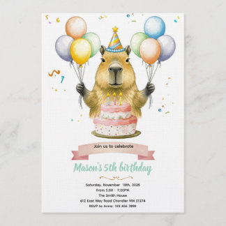 Convite Capybara cute birthday invitation