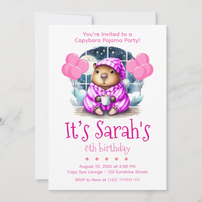 Convite  Capybara Pajama Birthday Party Invitation  (Frente)