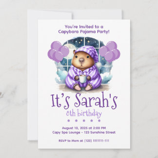 Convite  Capybara Pajama Birthday Party Invitation 