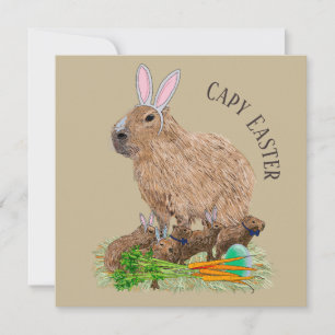 Convite Capybara Páscoa Cute Bunny Engraçado