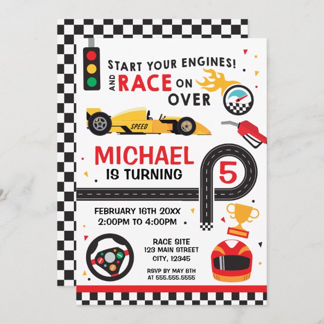 Convite Car Racing  Birthday kid Invitation (Frente/Verso)
